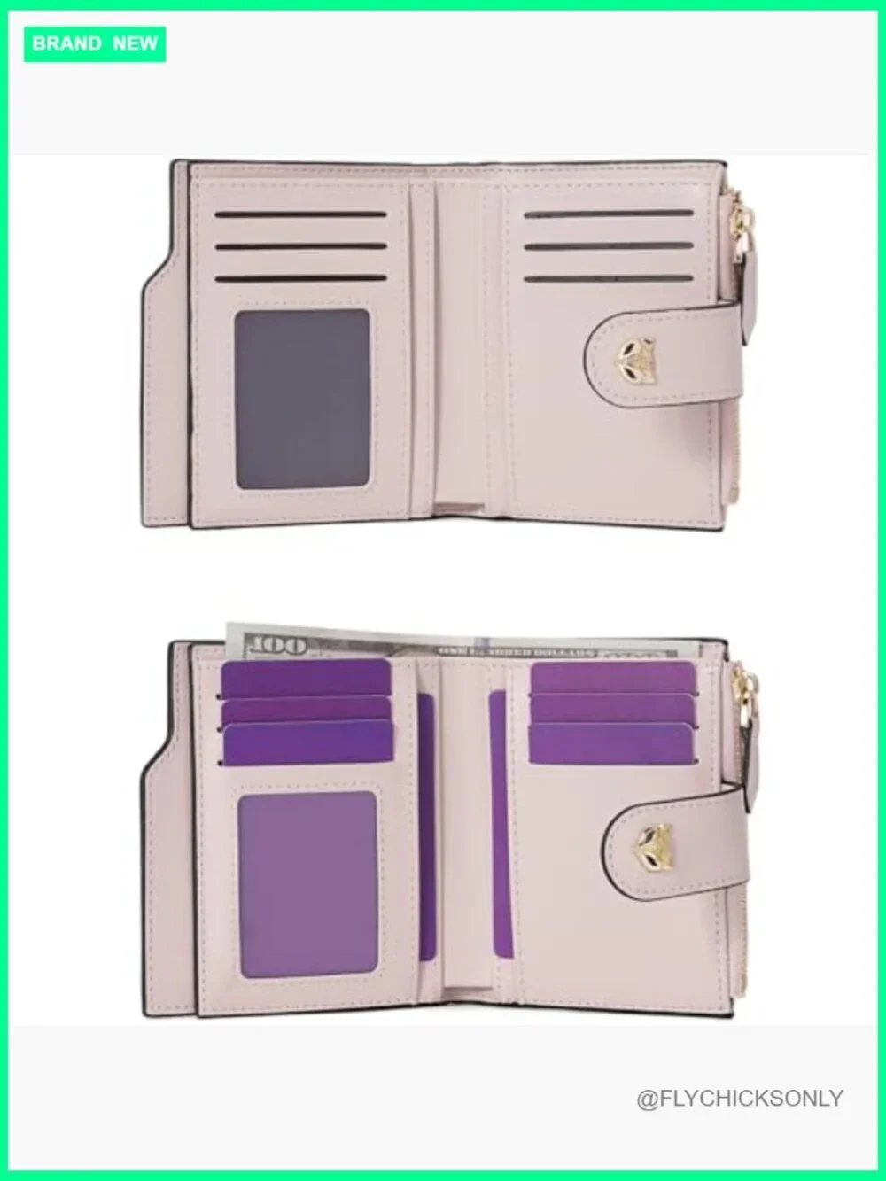 RFID Blocking Bifold Zipper Wallet Credit Card Holder with ID Window